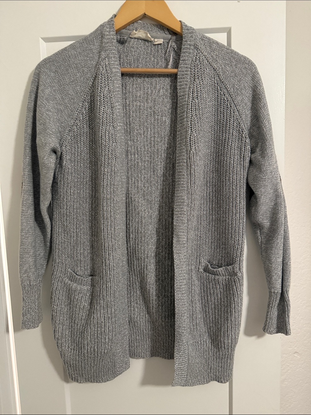 Open-Front Gray Knit Cardigan Sweater